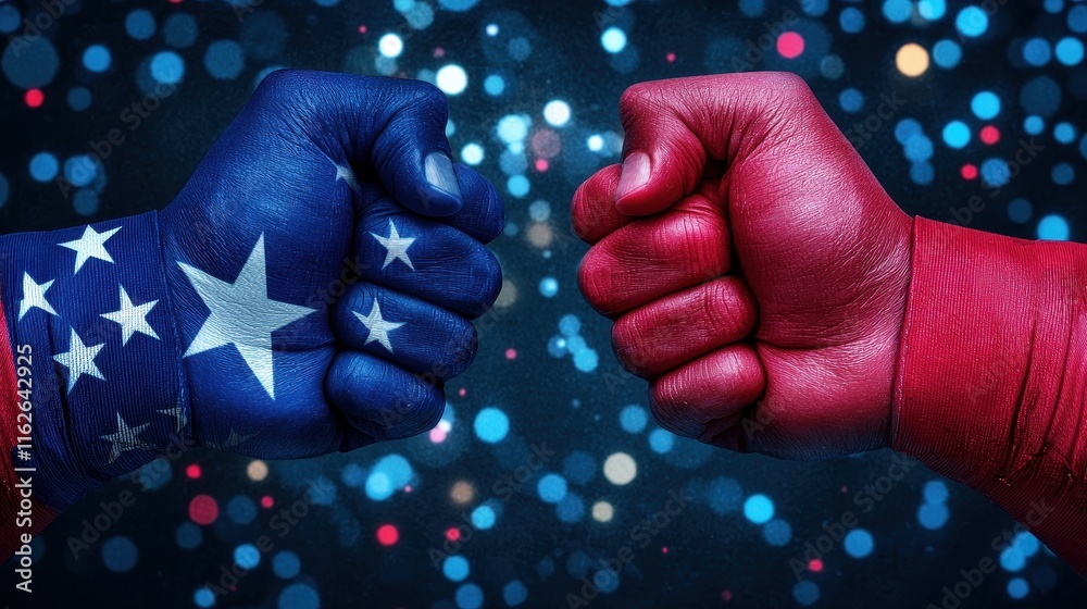 Fists of Red and Blue Representing Patriotism and Competition Fists of Red and Blue Representing Patriotism and Competition