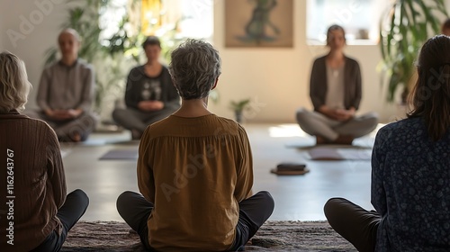 A group of adults practicing mindfulness exercises in a workshop