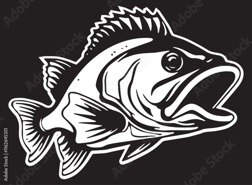 Black and white large mouth bass fish silheoute vector design