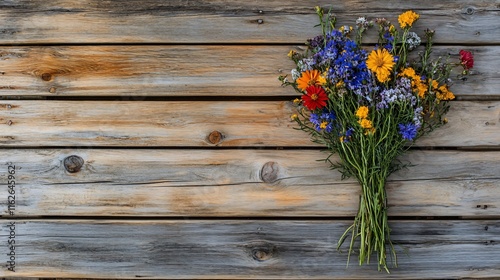 Wallpaper Mural Vibrant Wildflower Bouquet on Rustic Wooden Background Torontodigital.ca