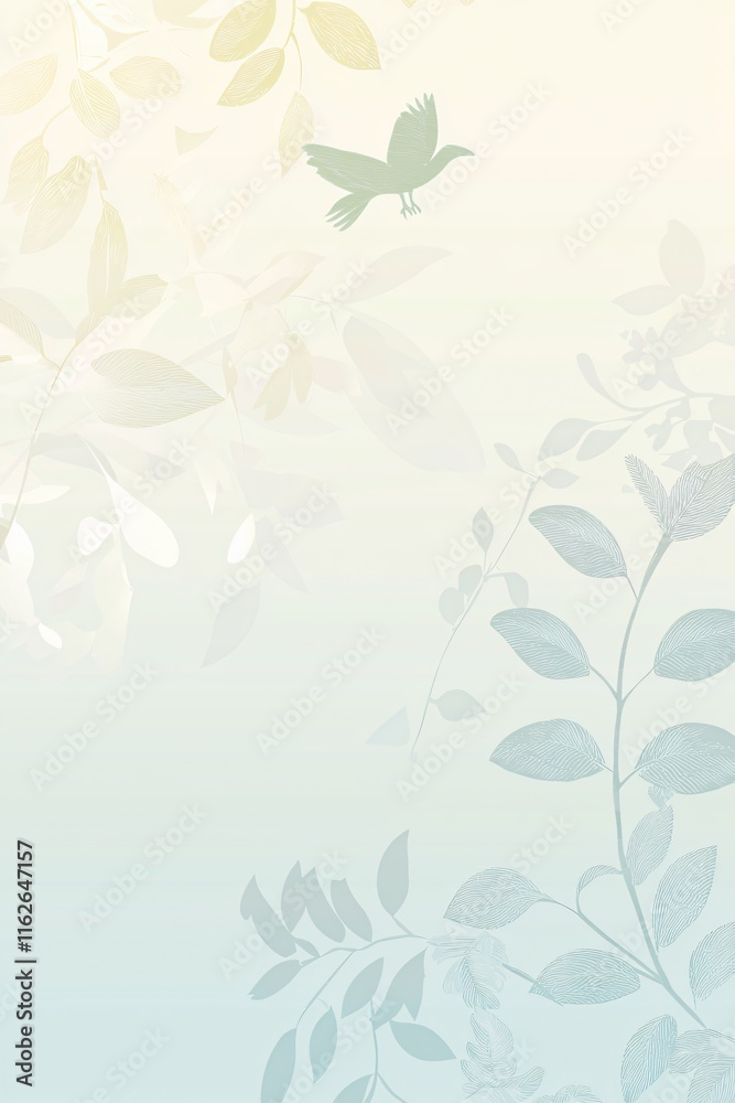Obraz premium Pastel Botanical Background with Flying Bird Illustration
