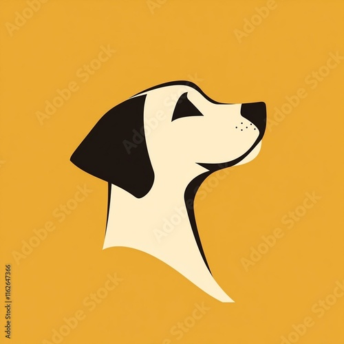 
Minimalist dog profile illustration on yellow background, featuring clean lines and contrasting colors, creating a visually striking and modern art piece photo