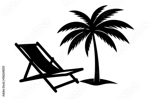 Beach chair silhouette vector, Beach umbrella and chair icon vector illustration