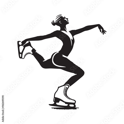Figure Skating Silhouette Vector Illustration, Solid White Background.