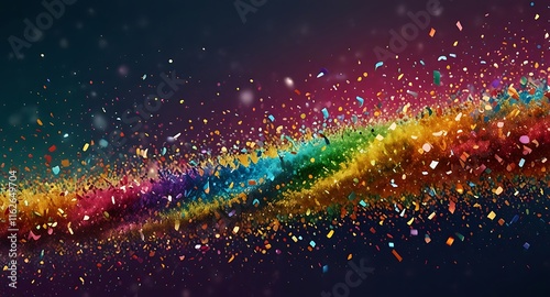 Colorful glitter and confetti on a bright gradient background. Eve event posters, party invitations, pop art