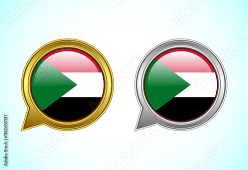 Free Download Sudan flag speech bubble. Speaking flag icon in gold and silver color - GFXLoad