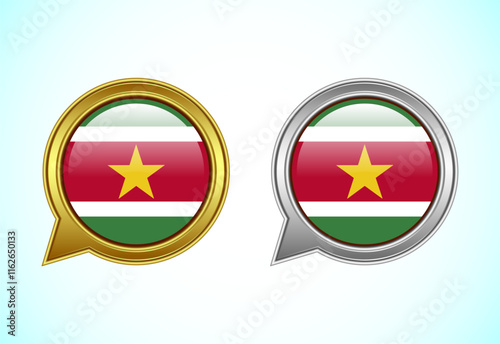 Suriname flag speech bubble. Speaking flag icon in gold and silver color
