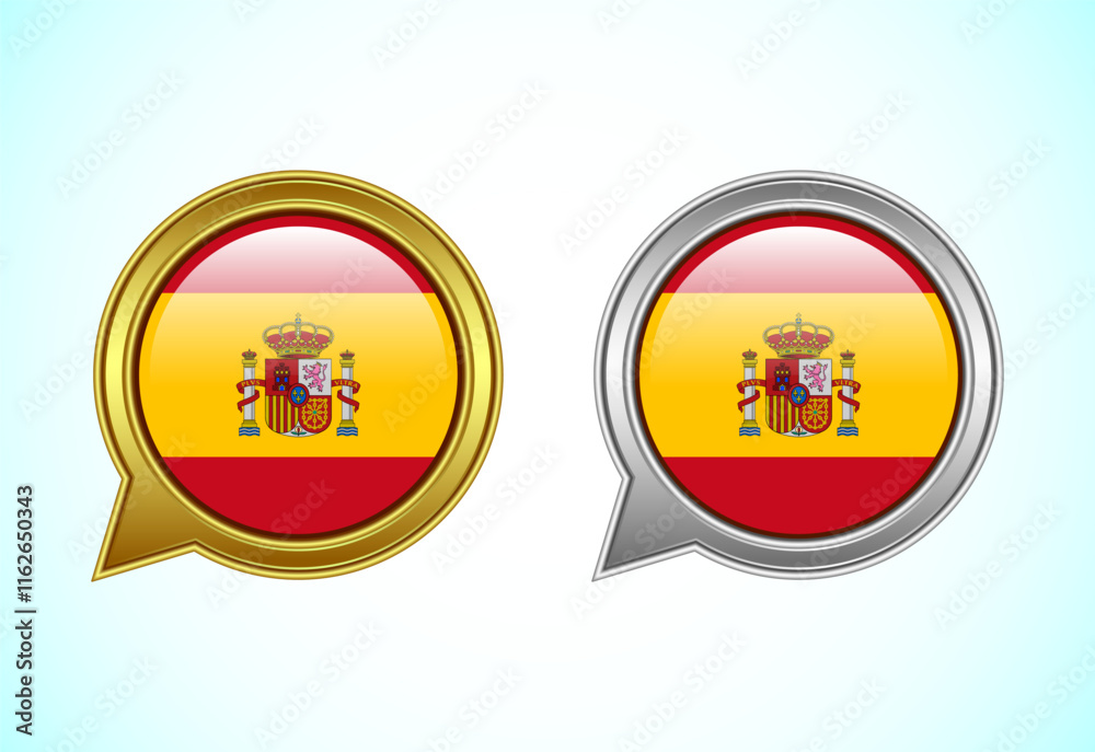 Fototapeta premium Spain flag speech bubble. Speaking flag icon in gold and silver color