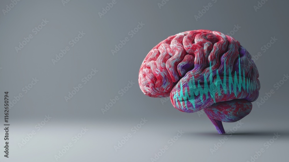 Naklejka premium Sound waves visualization of brain isolated grey background render