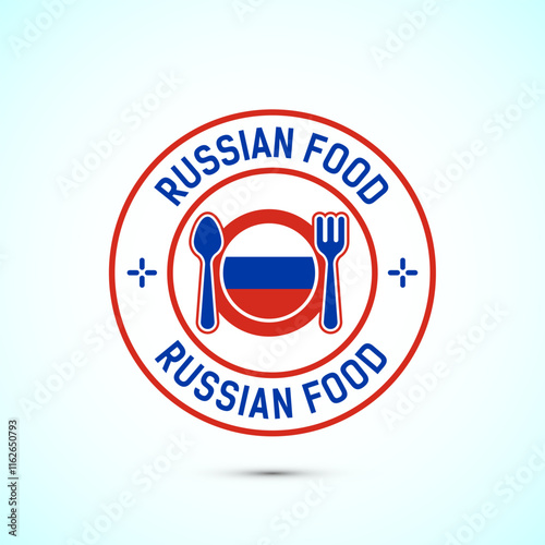 Russian food icon badge with flag, suitable for restaurant business