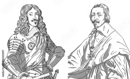 Bild auf Leinwand Portraits of the king of France Louis XIII, Louis 13 dans his minister the Cardi