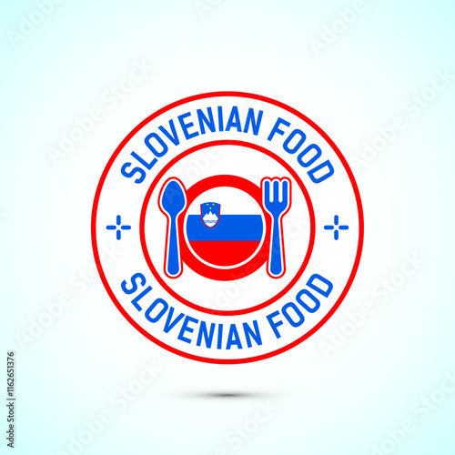 Slovenian food icon badge with flag, suitable for restaurant business