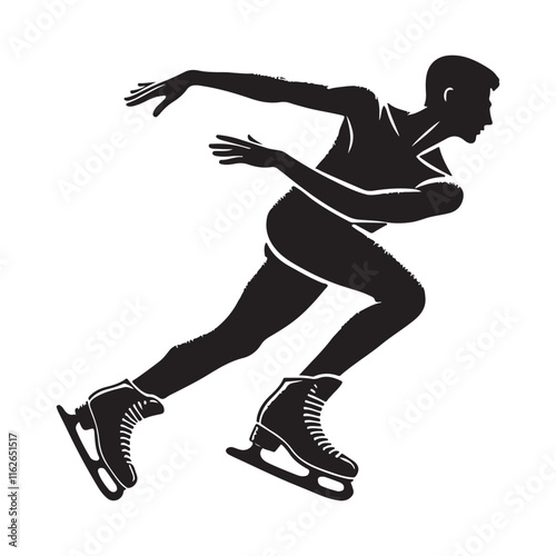 Figure Skating Silhouette Vector Illustration, Solid White Background.