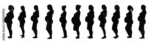 A set of pregnant woman vector silhouette