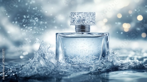 Elegant Perfume Bottle in Splashing Water photo