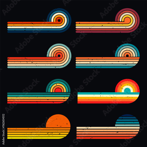 Grunge retro sunset 60s 70s 80s vintage sunrise collection
