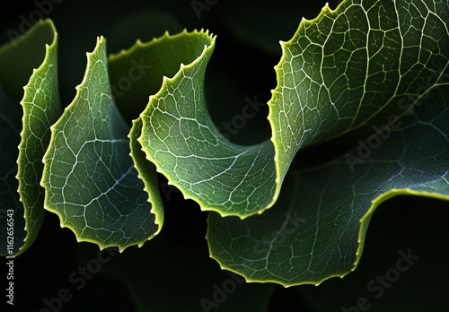 Intricate Green Leaf Macro Photography: Nature's Delicate Design photo