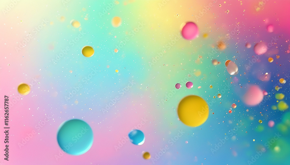 Fototapeta premium Abstract pastel rainbow background with colorful paint drops and glitter. Perfect for design, decoration, and vibrant visuals.