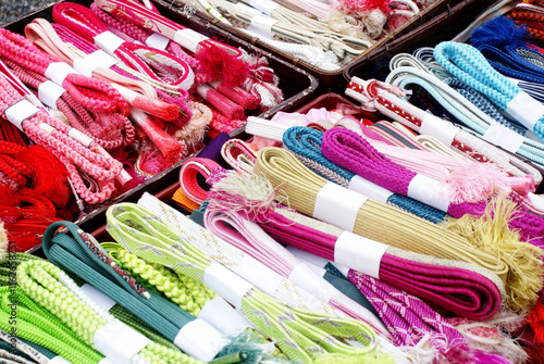 
A colorful display of obi cords for kimonos in Japan. These vibrant, braided accessories add elegance and style, showcasing traditional craftsmanship and cultural beauty in Japanese fashion.