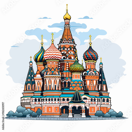 Detailed Saint Basil's Cathedral Stock Vector Illustration for Architecture Design Projects