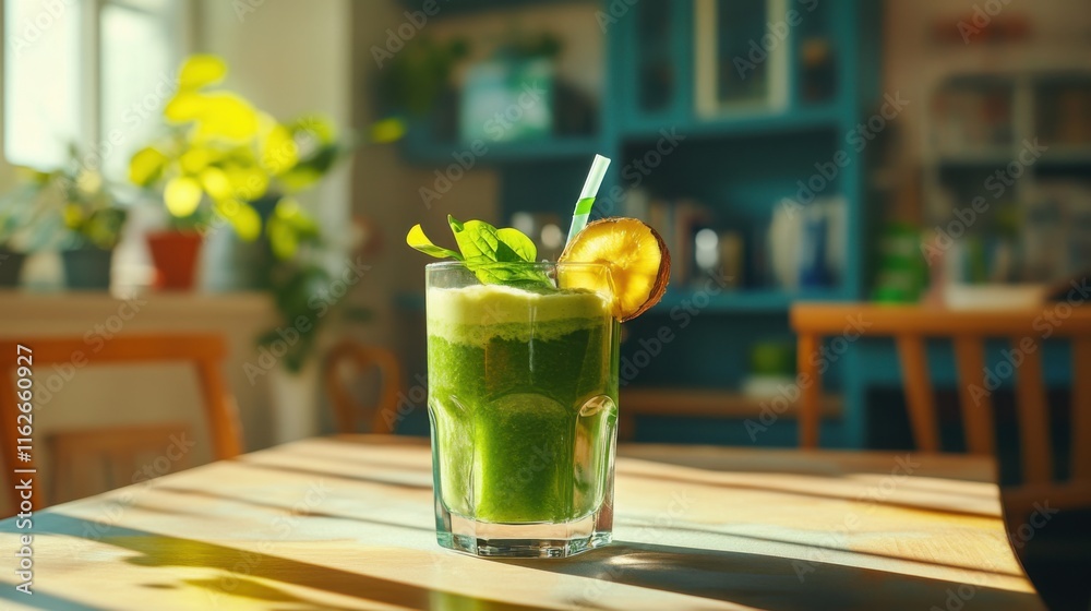 Refreshing Spinach Avocado Smoothie in Bright Setting Refreshing Spinach Avocado Smoothie in Bright Setting