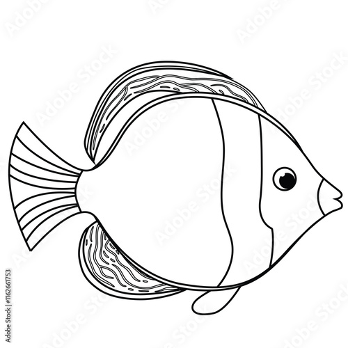Cute cartoon hand drawn vector scribbled angelfish coloring page.