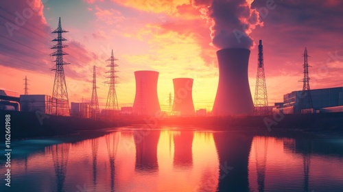 AI nuclear energy background, future innovation of disruptive technology photo