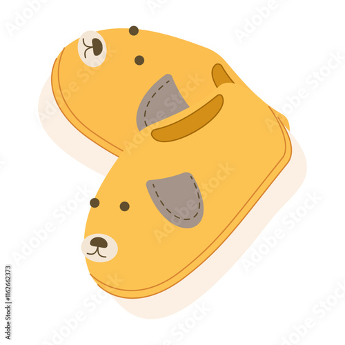 House slippers cartoon colorful warm furry footwear items for women and kids vector illustration