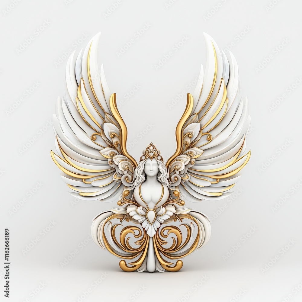 Fototapeta premium Elegant decorative design featuring intricate wings and a central figure, perfect for artistic and creative projects.
