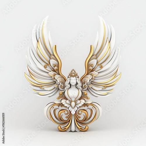 Elegant decorative design featuring intricate wings and a central figure, perfect for artistic and creative projects.