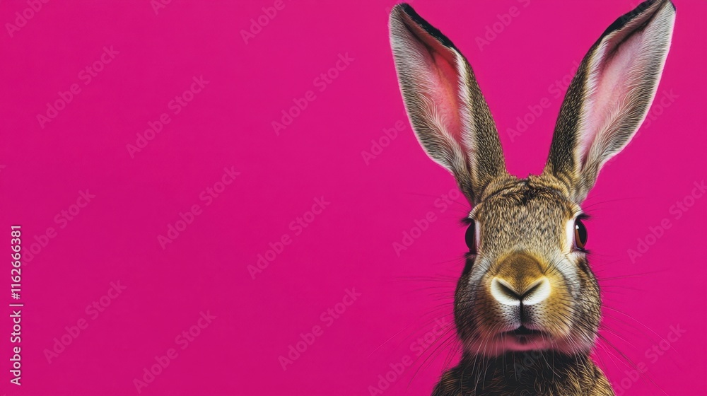 Fototapeta premium Cute Rabbit Portrait with Pink Background for Creative Projects