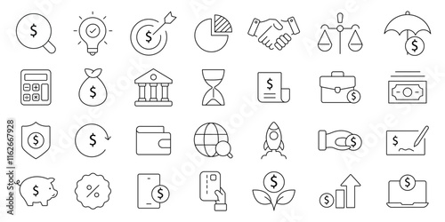 investment icon set. money, effort, time, energy, profit, advantage, investment, and more .editable stroke thin outline icons.