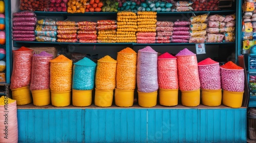 Vibrant holi powder market india photostock image colorful environment close-up view cultural celebration photo