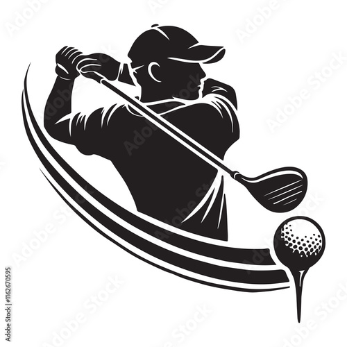 Golf Silhouette Vector Illustration, Solid White Background.