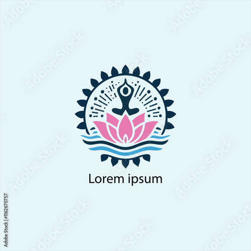 Design a minimalist logo featuring a serene figure in a meditative pose, seated on a stylized lotus flower