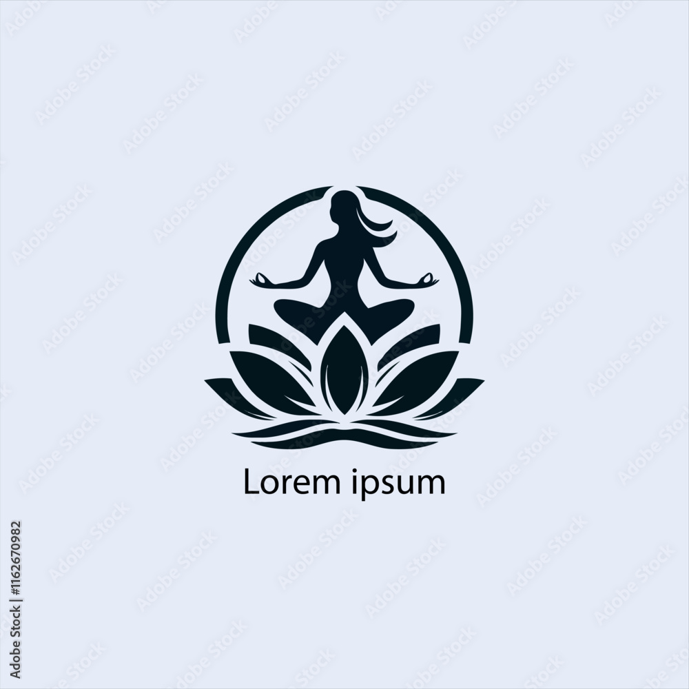 Design a minimalist logo featuring a serene figure in a meditative pose, seated on a stylized lotus flower Design a minimalist logo featuring a serene figure in a meditative pose, seated on a stylized lotus flower