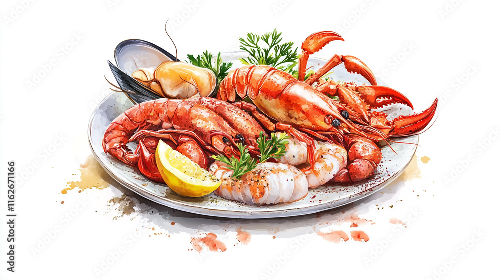 Delicious seafood platter featuring shrimp, lobster, and fresh shellfish. Delicious seafood platter featuring shrimp, lobster, and fresh shellfish.