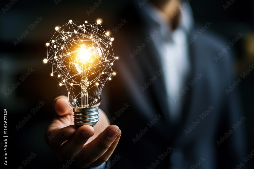 Concept of innovation with illuminated light bulb and network lines Concept of innovation with illuminated light bulb and network lines
