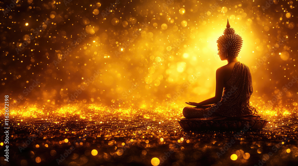 Silhouette of Buddha statue at golden sunset celebrating Magha Puja, Asanha Puja, and Visakha Puja Day, symbolizing peace and spirituality Silhouette of Buddha statue at golden sunset celebrating Magha Puja, Asanha Puja, and Visakha Puja Day, symbolizing peace and spirituality