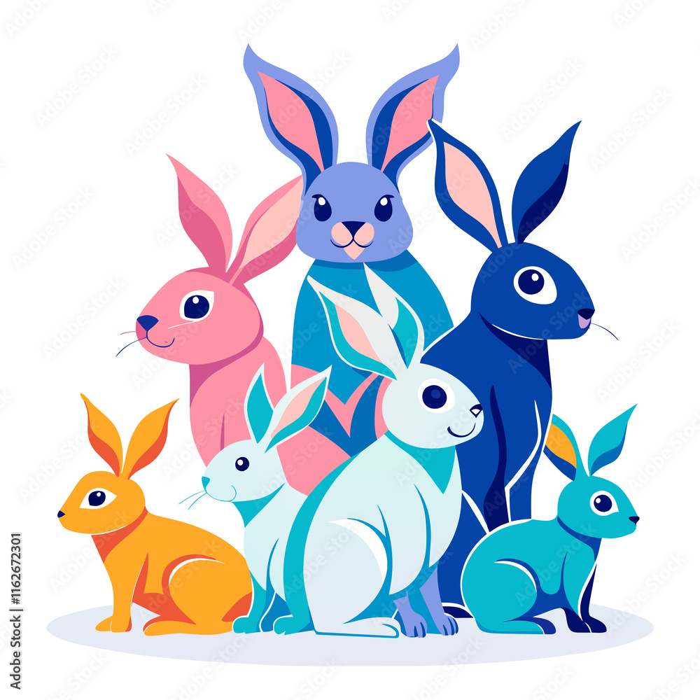 Cute cartoon vector set of happy Easter bunny rabbit illustrations for spring holiday card design Cute cartoon vector set of happy Easter bunny rabbit illustrations for spring holiday card design