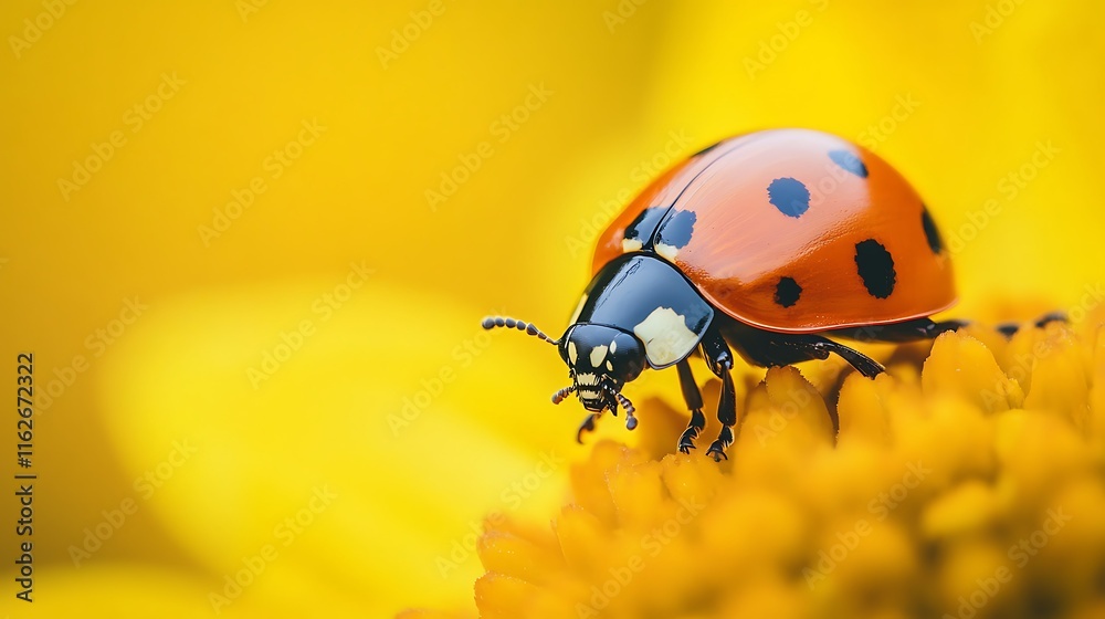 Fototapeta premium Close-up of a ladybug on a yellow flower.