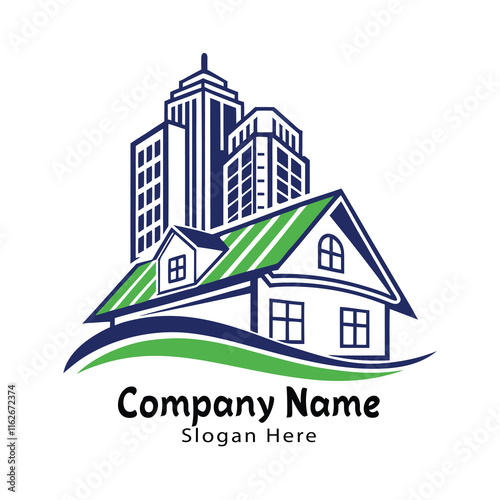 Real Estate Logo Combining Cityscape and Home