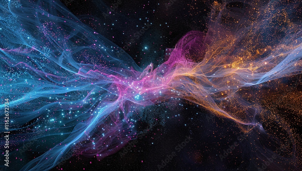 Obraz premium Abstract cosmic art. Swirling nebula in shades of blue, pink, and gold. A mesmerizing blend of colors and light.