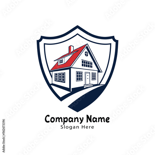 A protective shield logo with a house, symbolizing security and homeownership.