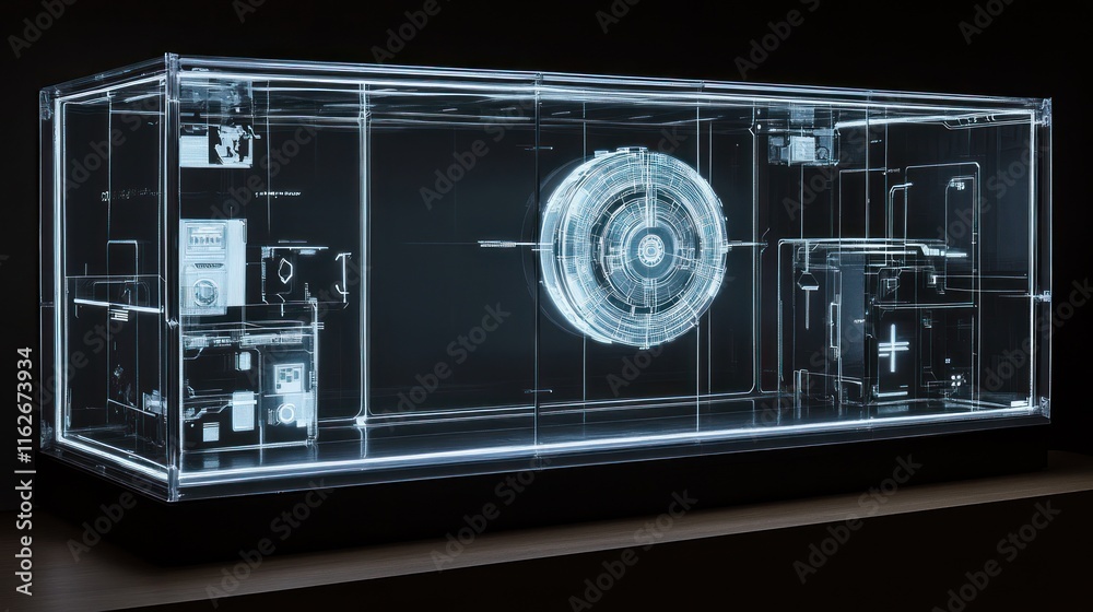 Fototapeta premium Transparent vault showcasing internal mechanisms and security features.