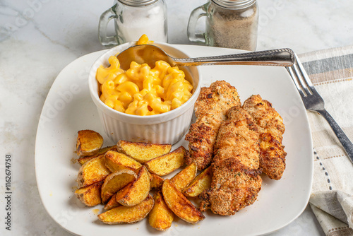 chicken fingers  with mac and cheese photo