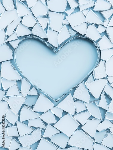 Artistic reassembly of shattered glass heart abstract installation studio setting close-up view emotions and love concept photo