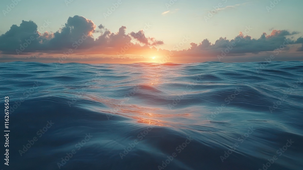 Fototapeta premium Serene ocean sunset with gentle waves and colorful sky.