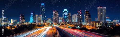 Nighttime skyline view of austin texas cityscape photography urban environment vibrant lights night scene