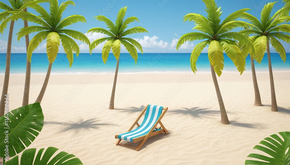 Obraz premium green beach with palm trees, a tropical summer beach and a summer background